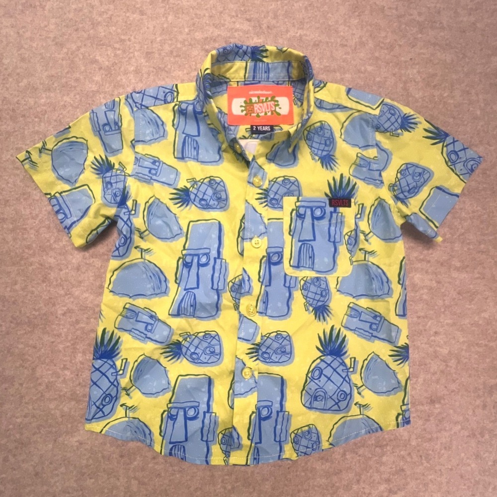 RSVLTS‎ Spongebob Squarepants Neighborhood Kunuflex Short Sleeve Button Shirt 2T